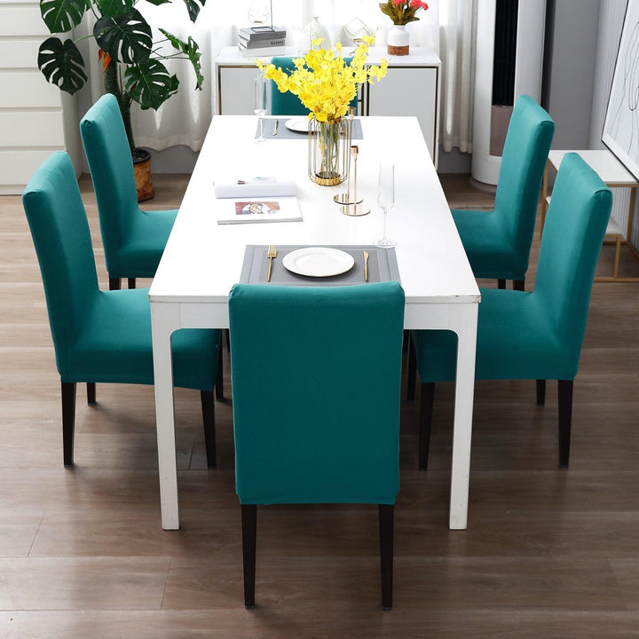 Dark Cyan Print dining chair cover 6 seater