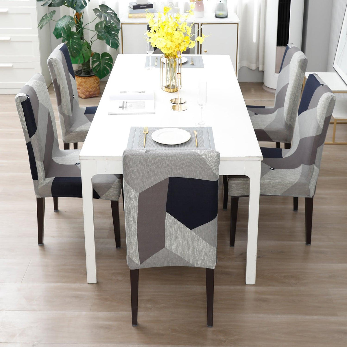 Geometric Grey dining chair covers​ Set
