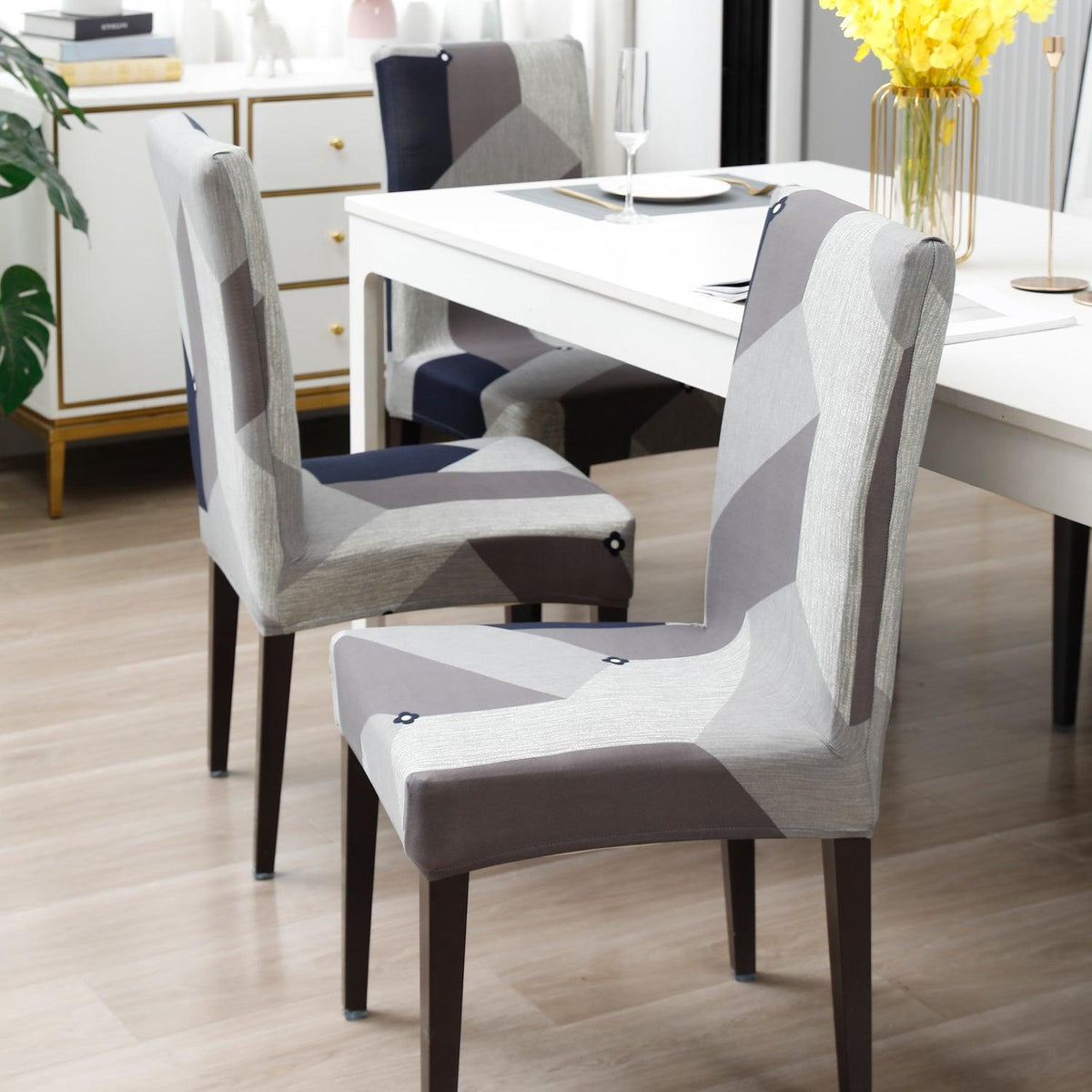 Geometric Grey Fully fitted dining chair cover set