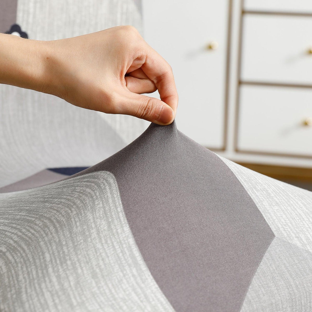 Geometric Grey stretchable dining chair covers