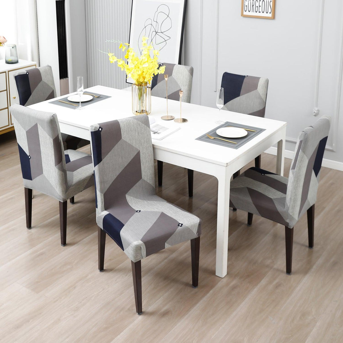 Geometric Grey dining table chair covers