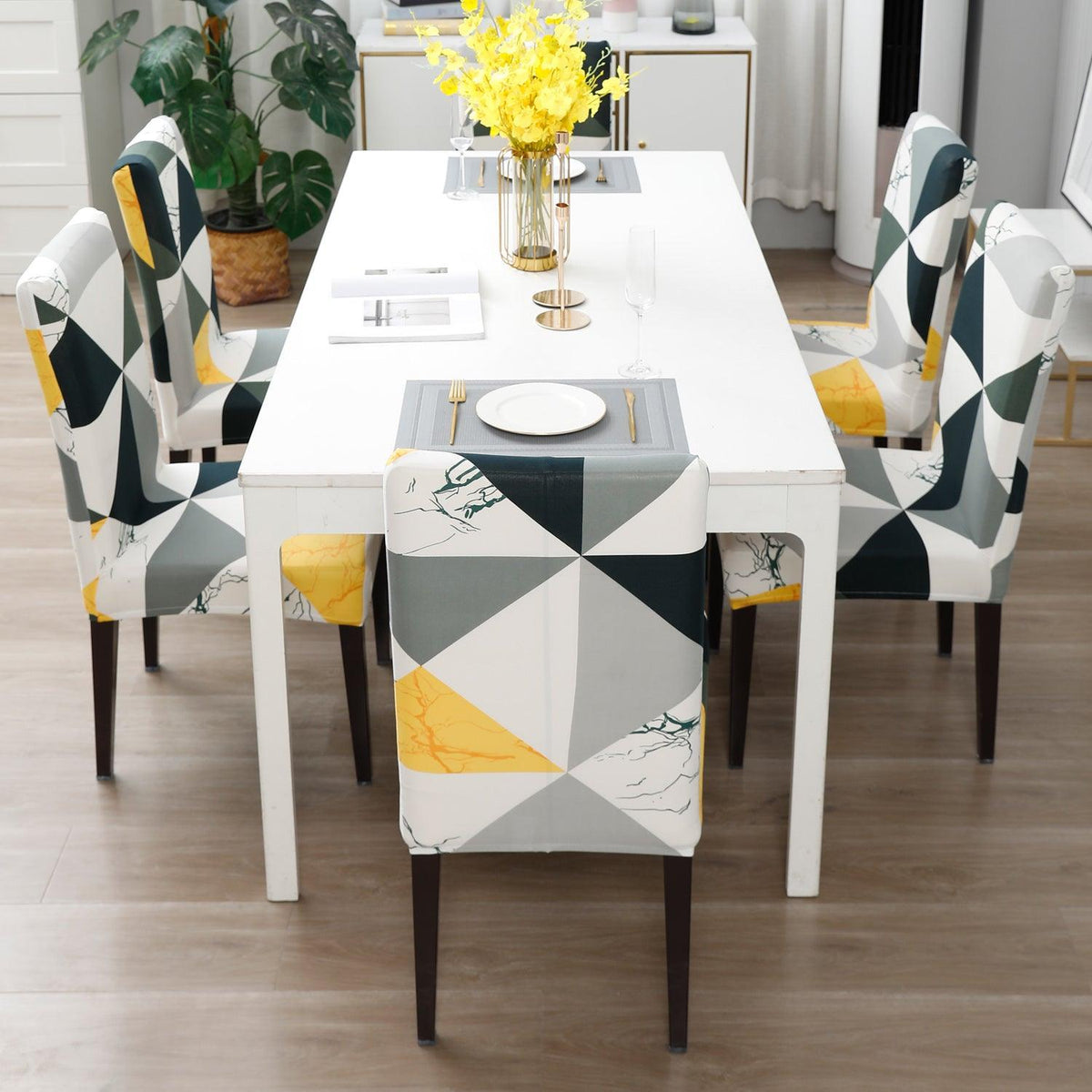 Geometric Multicolor dining table chair covers