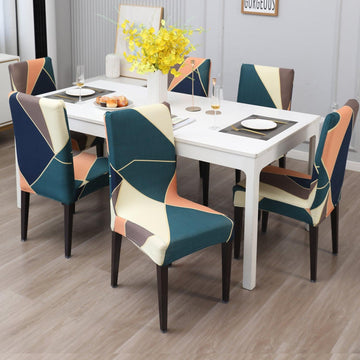 Green Peach Abstarct Print elastic dining chair covers