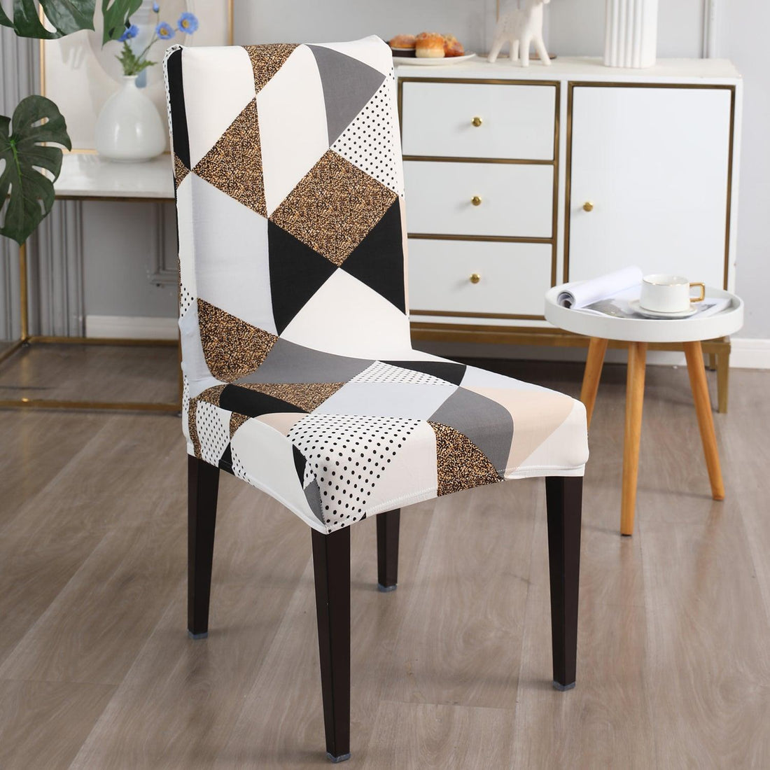Grey Brown Geometric print chair covers​ Set | Hokipo