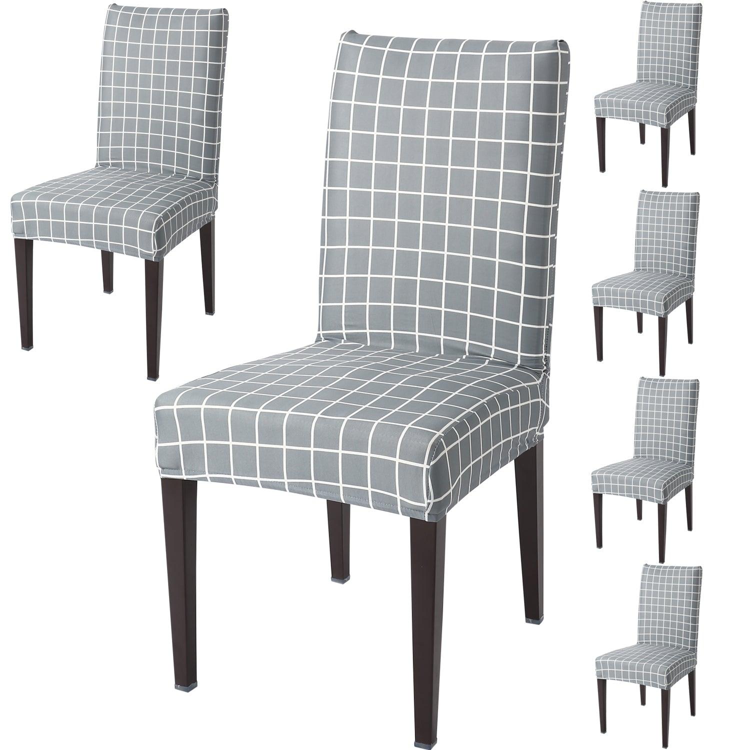 Grey Checks Print dining chair covers set of 6