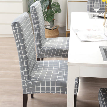 Grey Checks Print elastic dining chair covers
