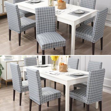 Grey Checks Print dining table chair covers