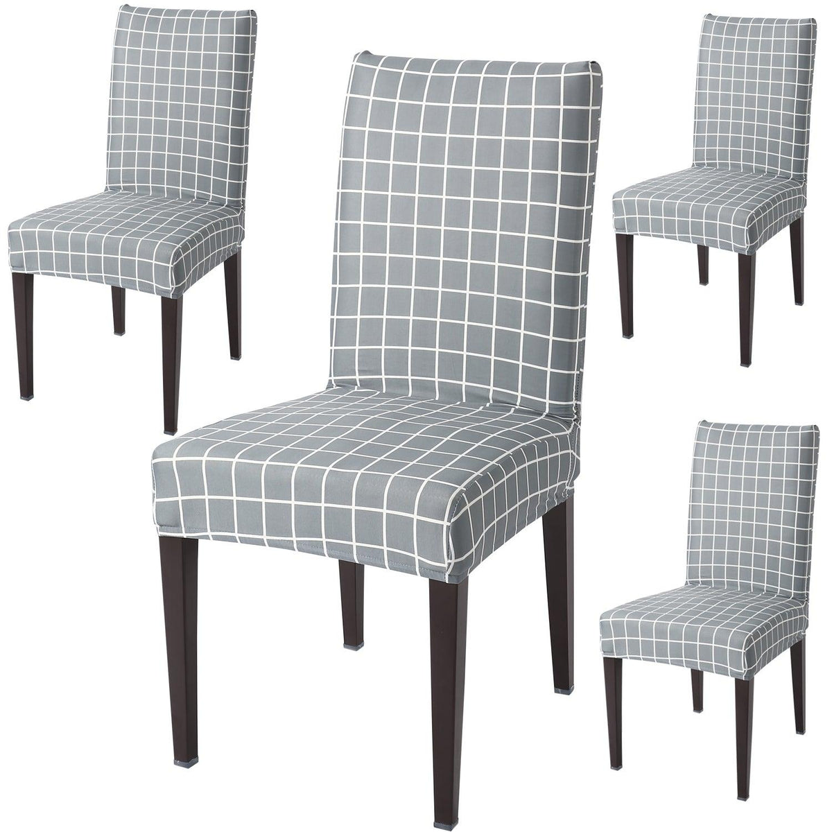 Grey Checks Print dining chair covers set of 4