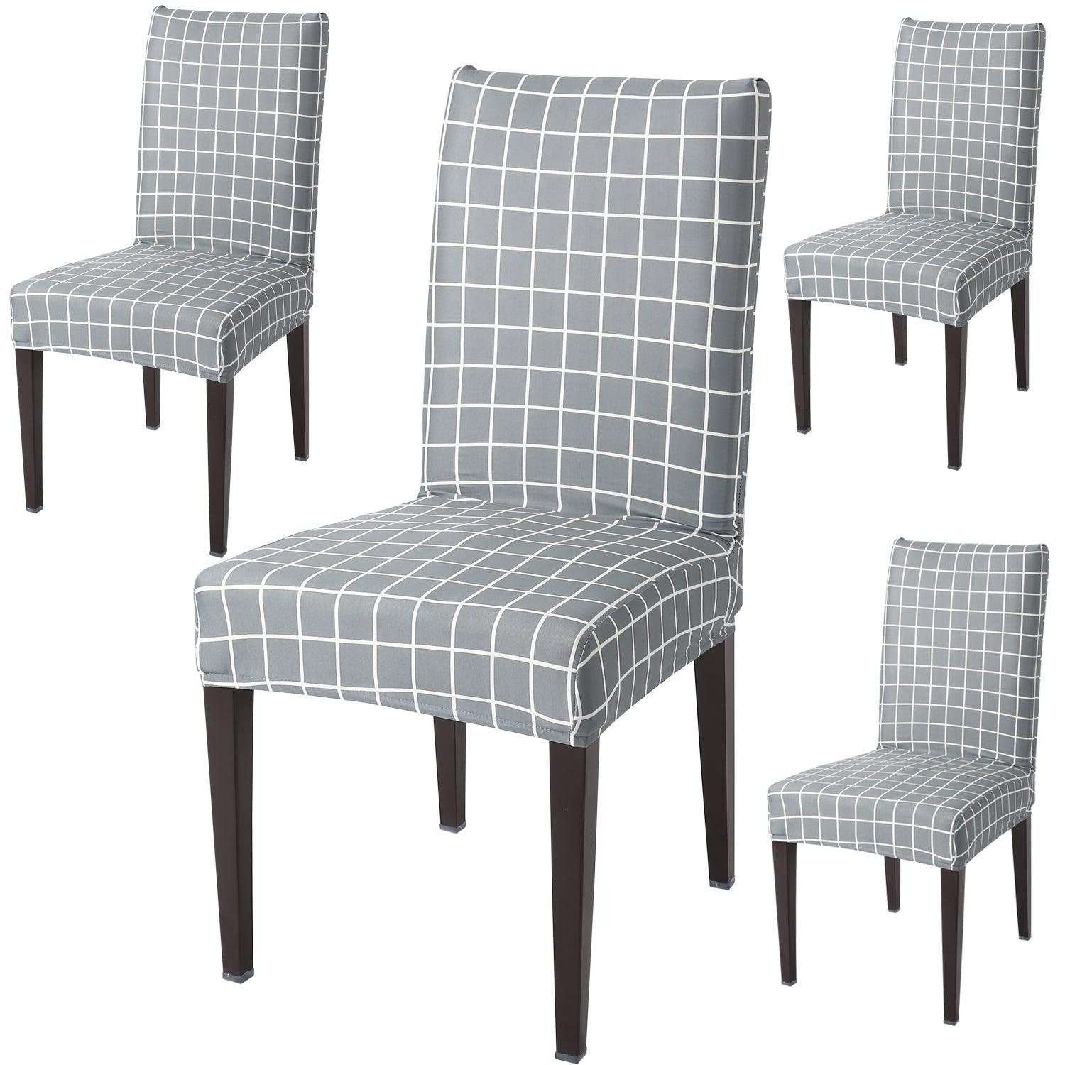 Grey Checks Print dining chair covers set of 4