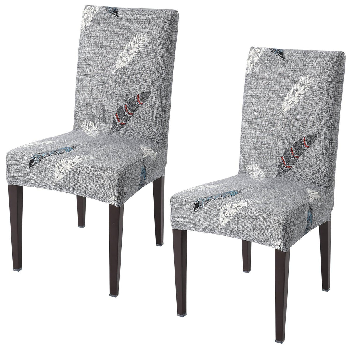Grey Feather Print elastic chair covers set of 2

