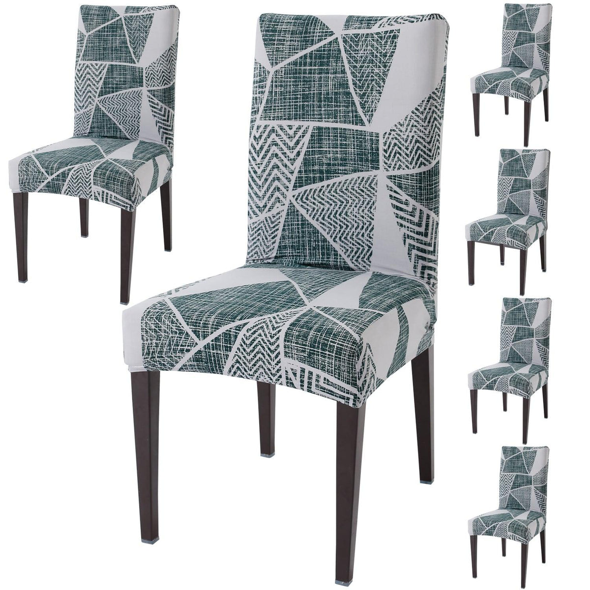 Grey Geometric Abstract Print dining chair covers set of 6