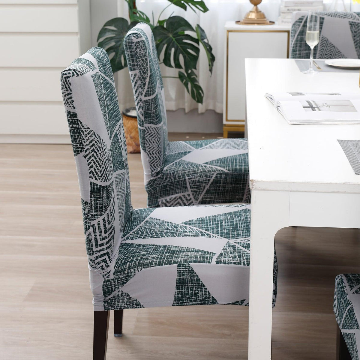 Grey Geometric Abstract Print dining table chair covers