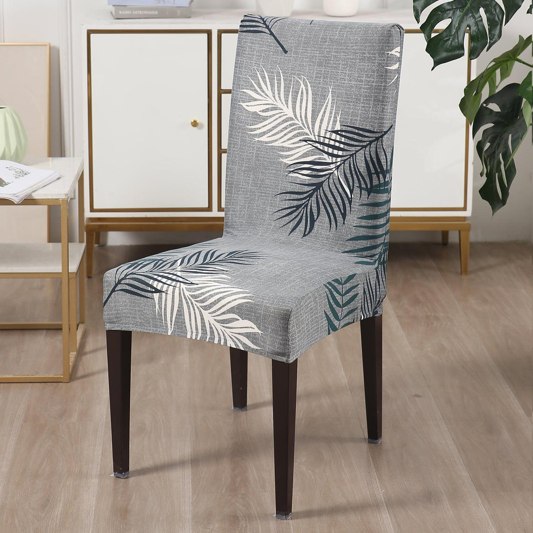 Grey Leaves Print chair covers​ Set