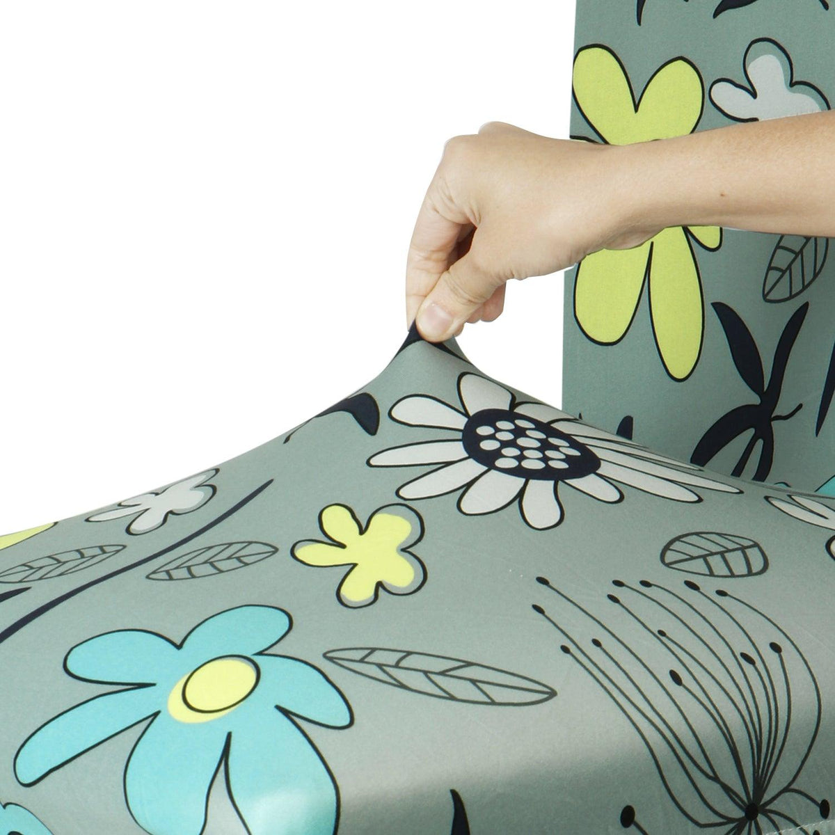 Grey Mixed Flowers Print stretchable dining chair covers