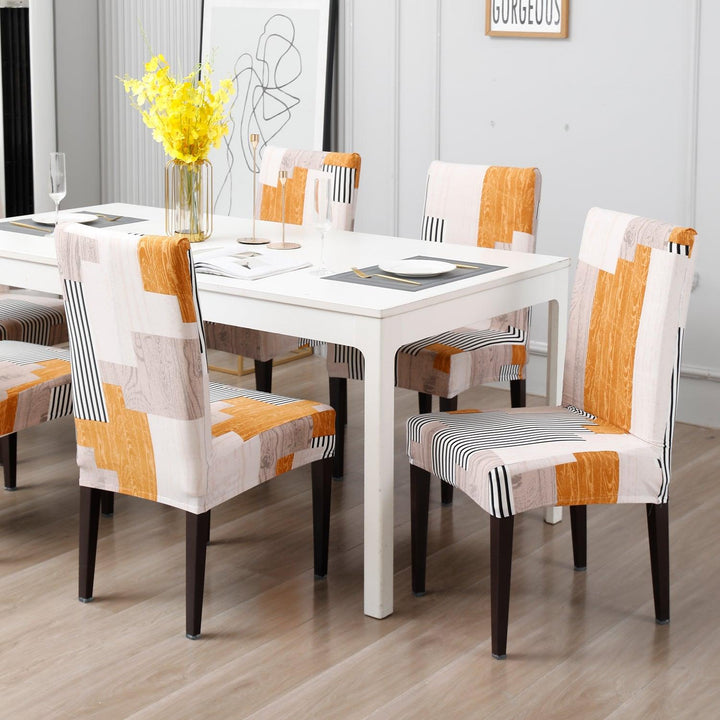 Ivory Linear lines dining table chair covers