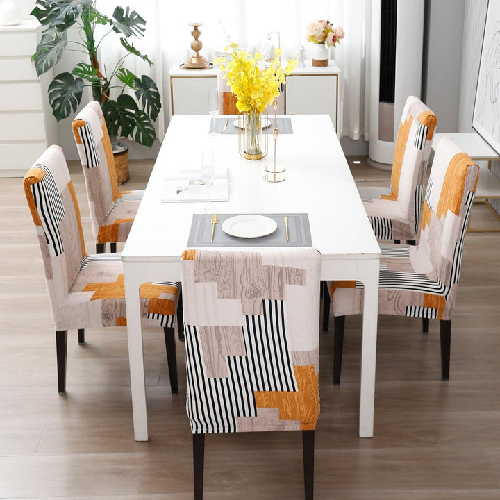 Ivory Linear lines dining chair covers​ Set