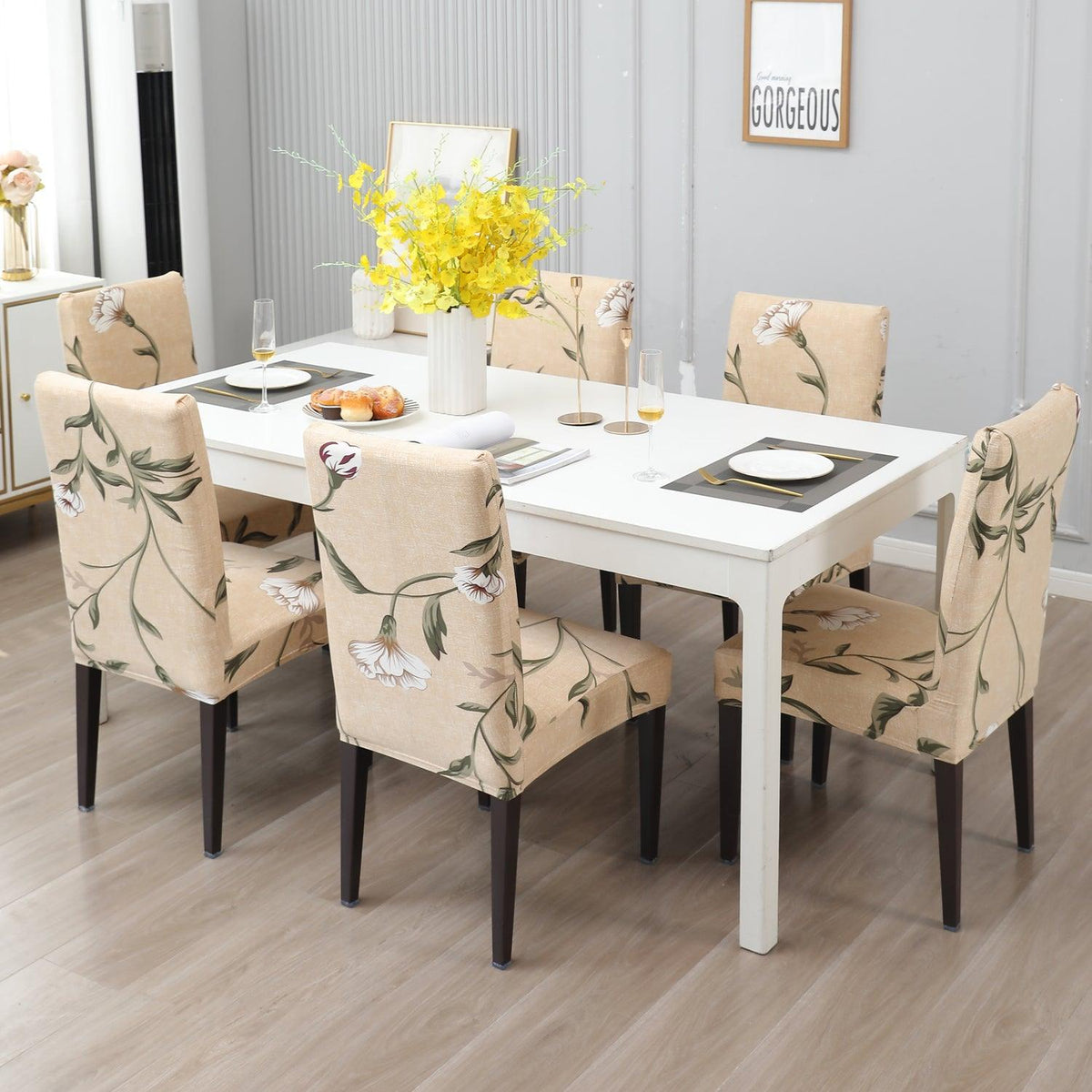 Light Brown Vines print dining chair covers​ Set | Hokipo