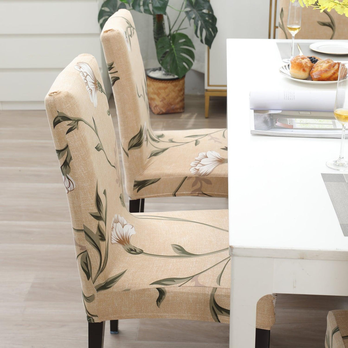 Light Brown Vines print stylish chair cover | Hokipo