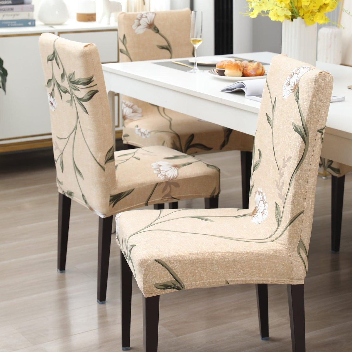 Light Brown Vines print elastic dining chair covers | Hokipo