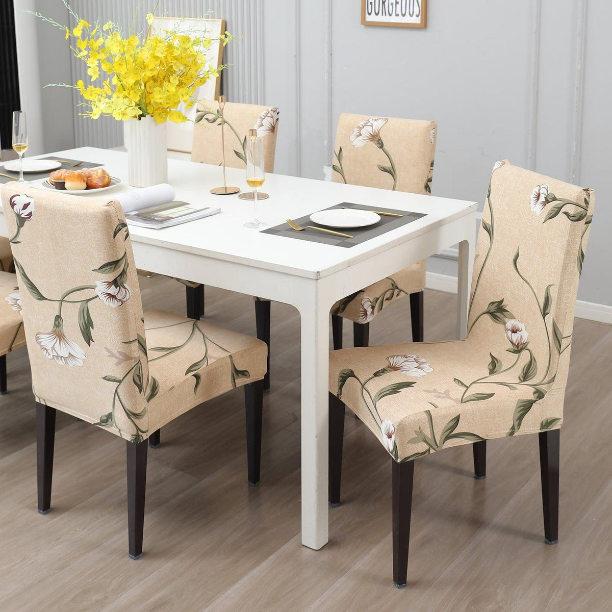Light Brown Vines print chair covers for dining chairs | Hokipo