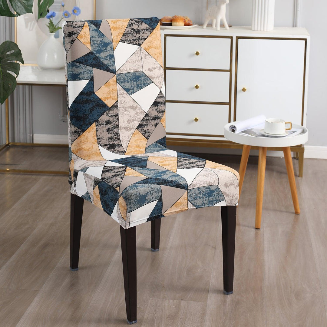 Elastic Stretchable Dining Chair Cover, Multicolor Geometric Print Pack of