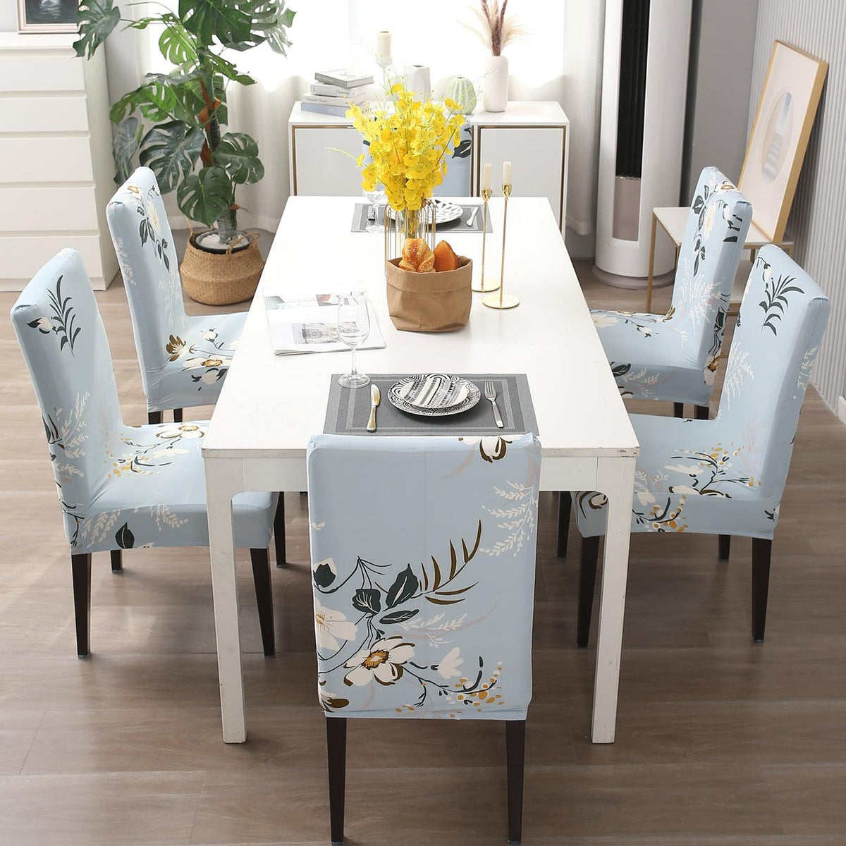 Pastel Blue Flowers dining chair covers​ Set
