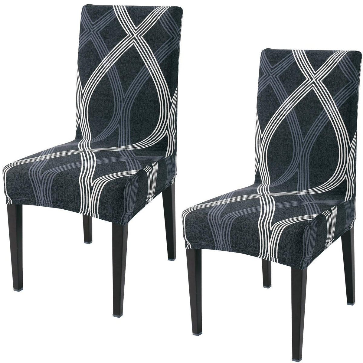 Shadow Grey print elastic chair covers set of 2 | Hokipo