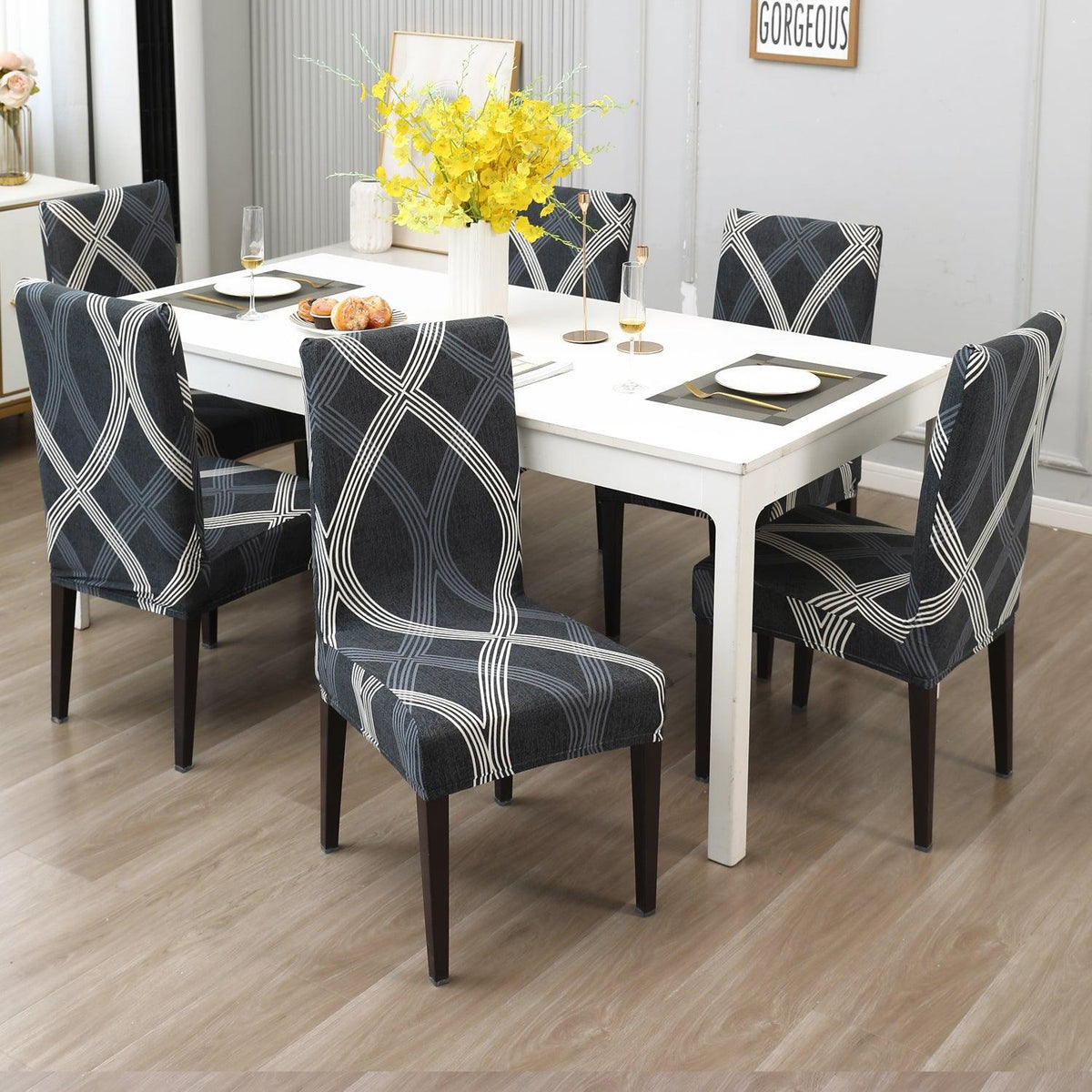 Shadow Grey print dining chair covers​ Set | Hokipo