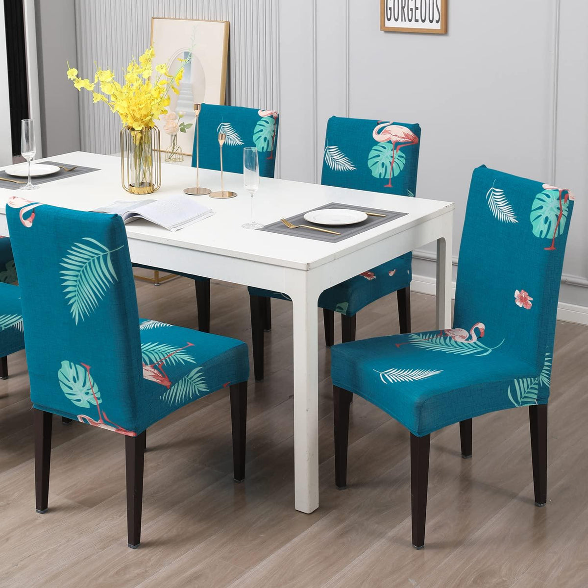 Sky Blue Feather print dining chair covers​ Set | Hokipo