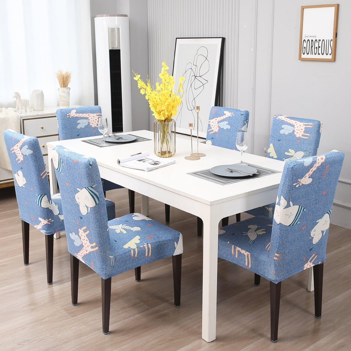 Sky Blue Happy Animals dining chair cover 6 seater