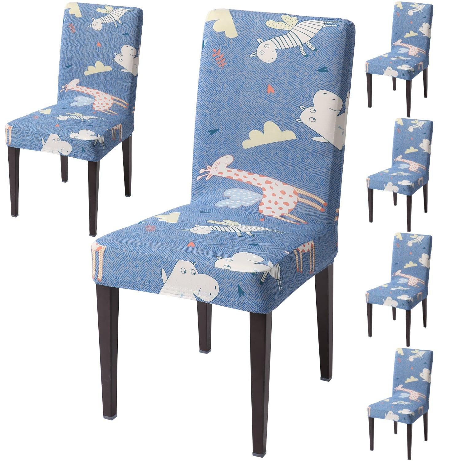 Sky Blue Happy Animals dining chair covers set of 6