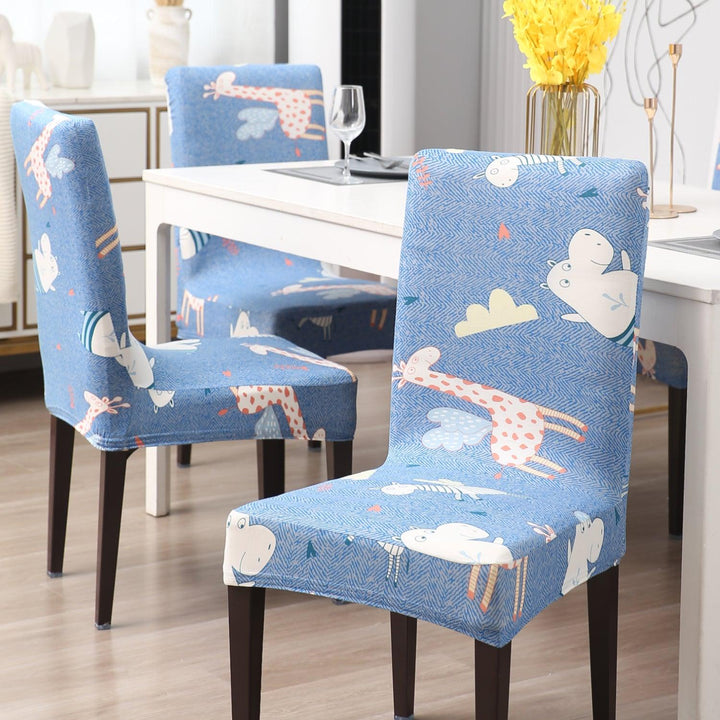 Sky Blue Happy Animals Fully fitted dining chair cover set