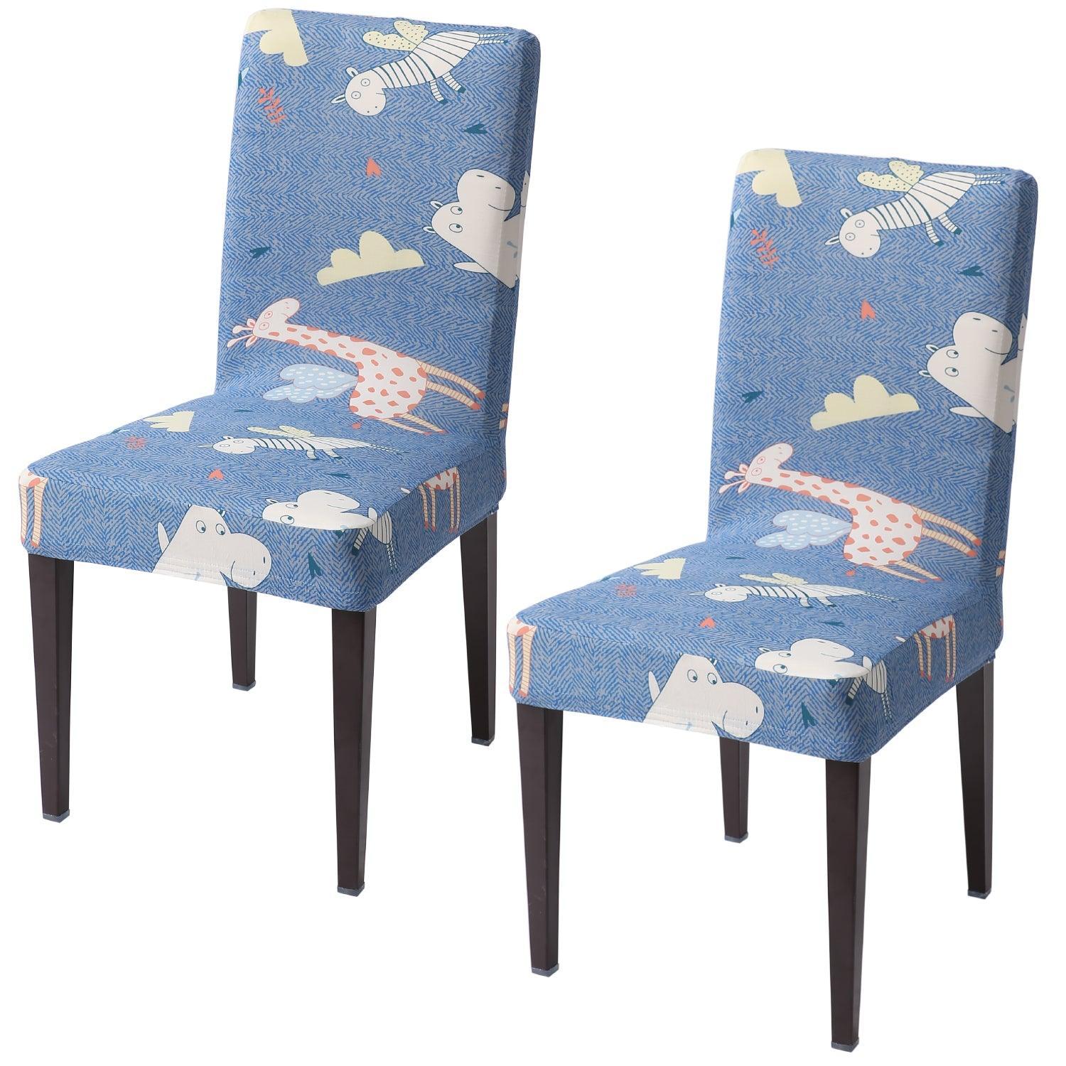 Sky Blue Happy Animals elastic chair covers set of 2