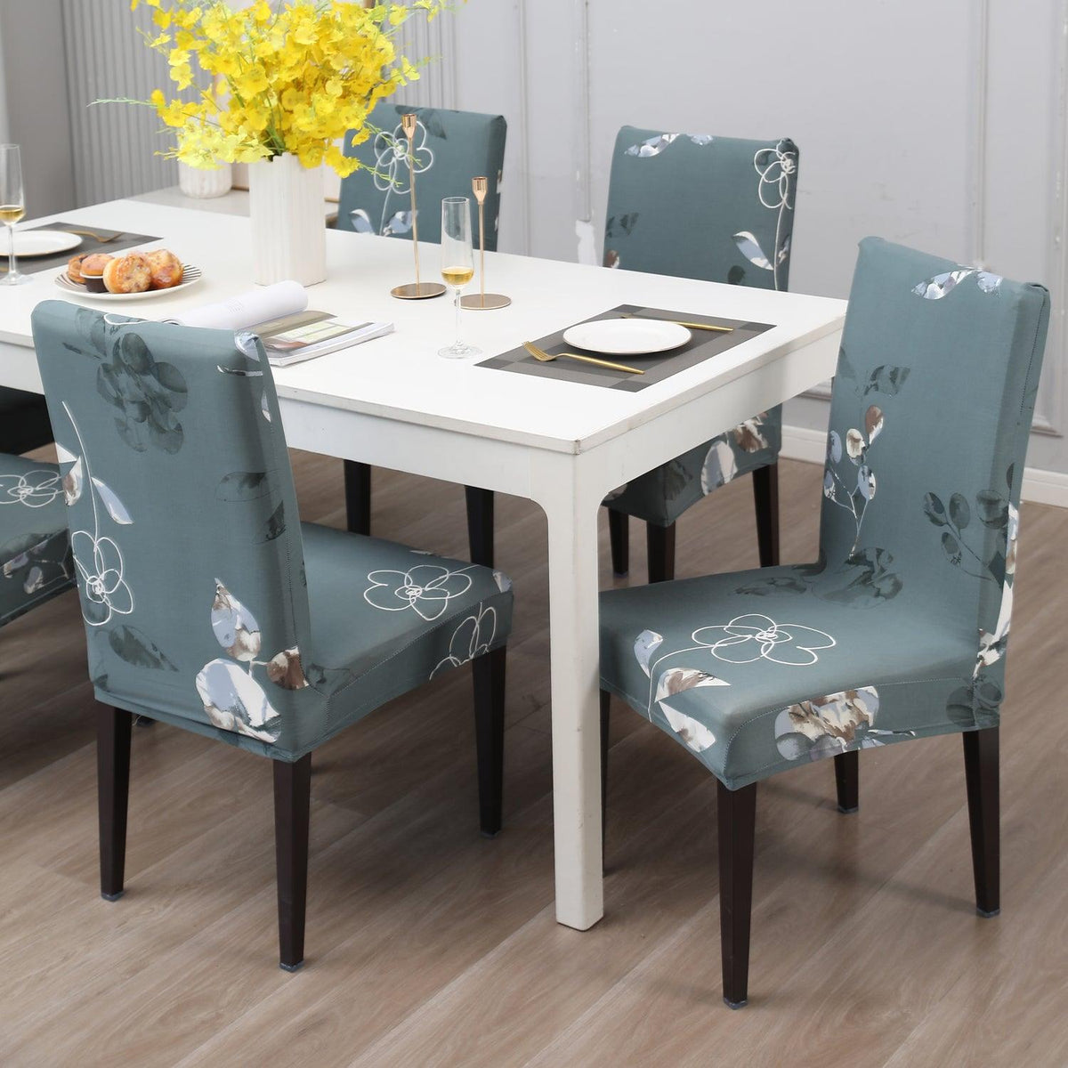 Smokey Grey print elastic dining chair covers | Hokipo