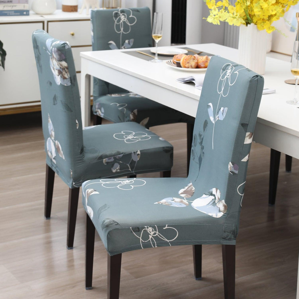 Smokey Grey print chair covers for dining chairs | Hokipo