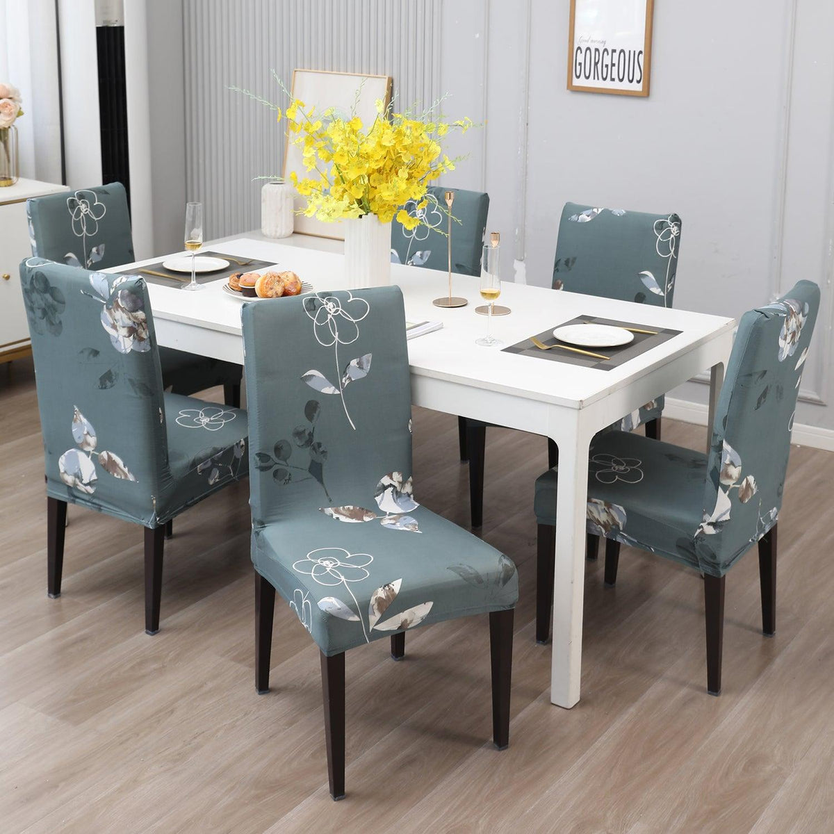 Smokey Grey print dining chair covers​ Set | Hokipo