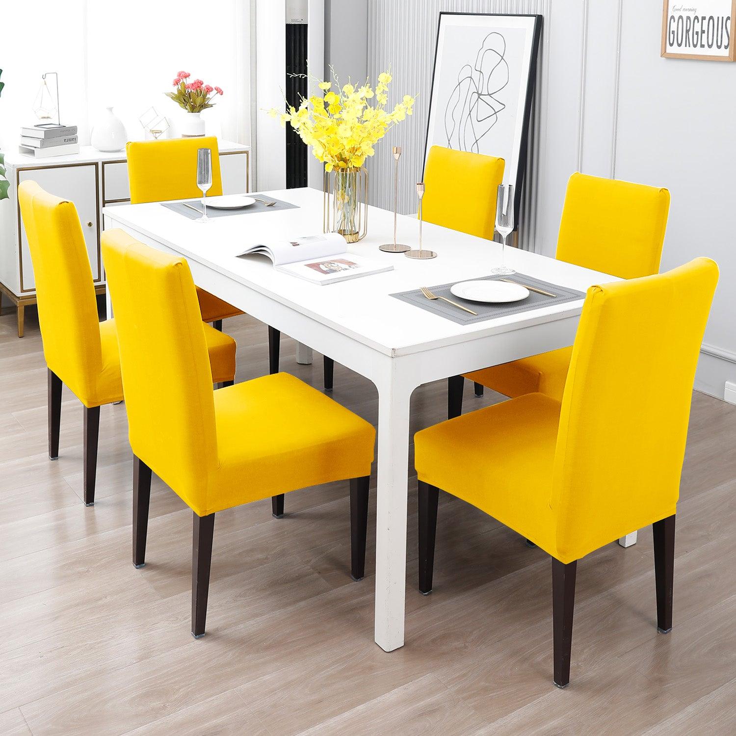 Sunny Yellow Print chair Covers in set of 1,2,4, & 6 (edited) 