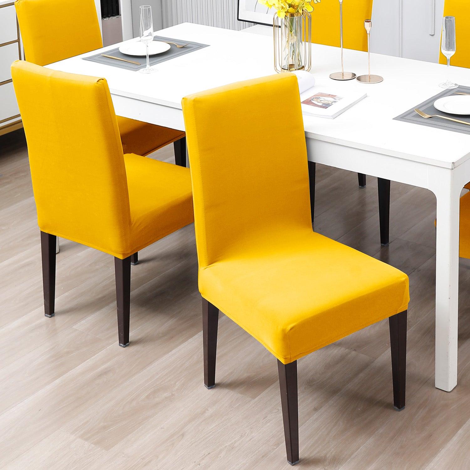 Sunny Yellow Print chair covers for dining chairs