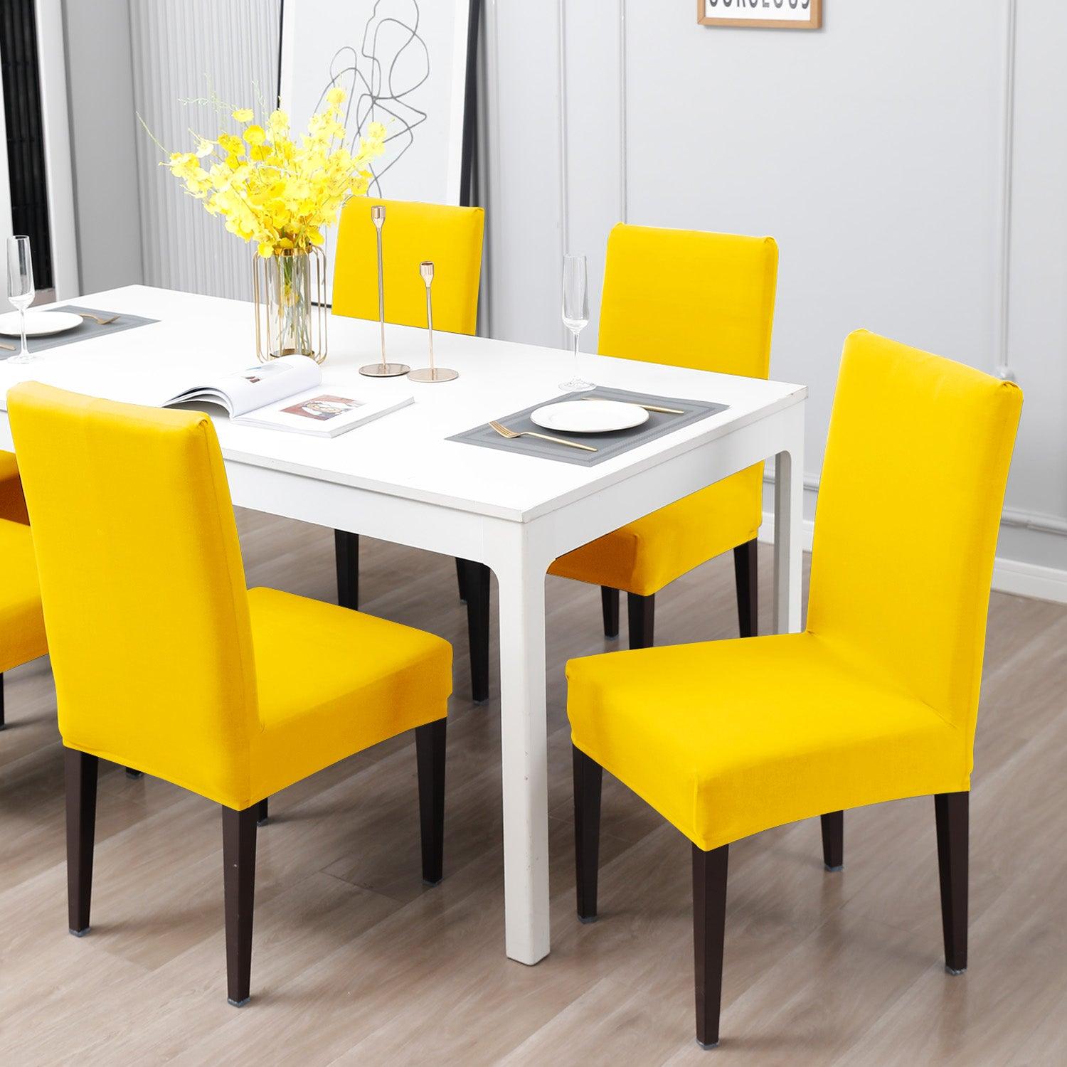 Sunny Yellow Print dining chair cover 6 seater