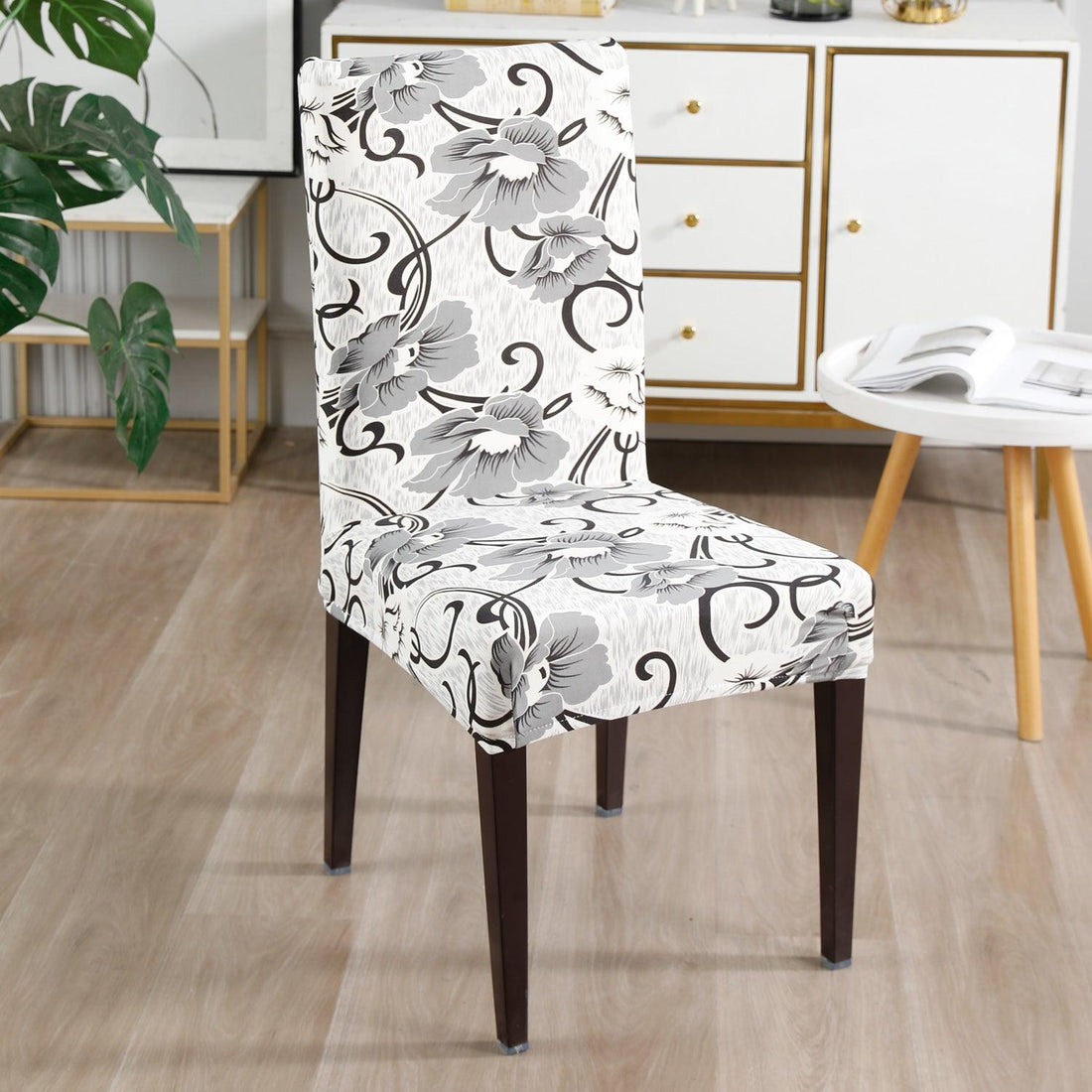 White Grey Flowers print chair covers​ Set | Hokipo