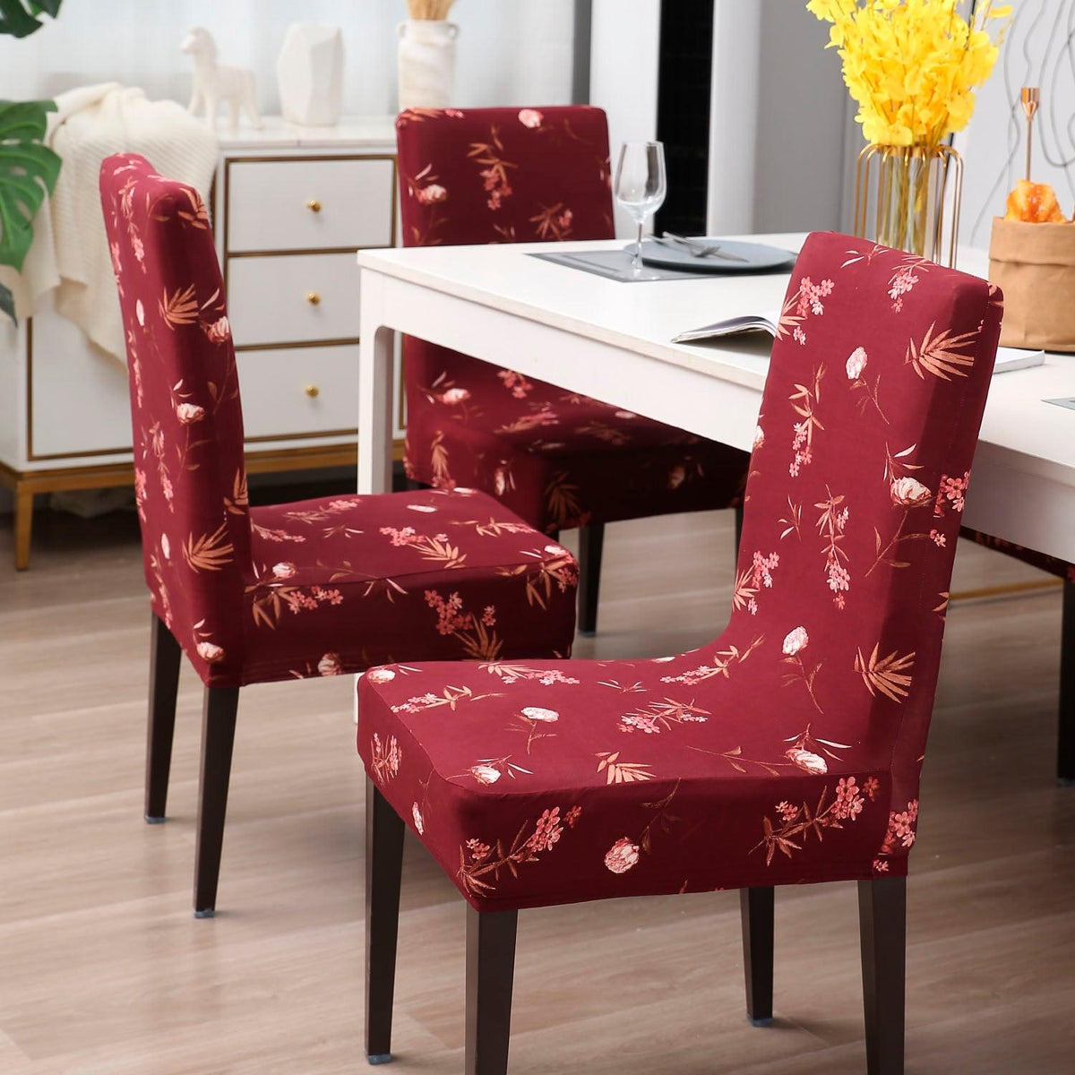 Wine Leaf dining table chair covers