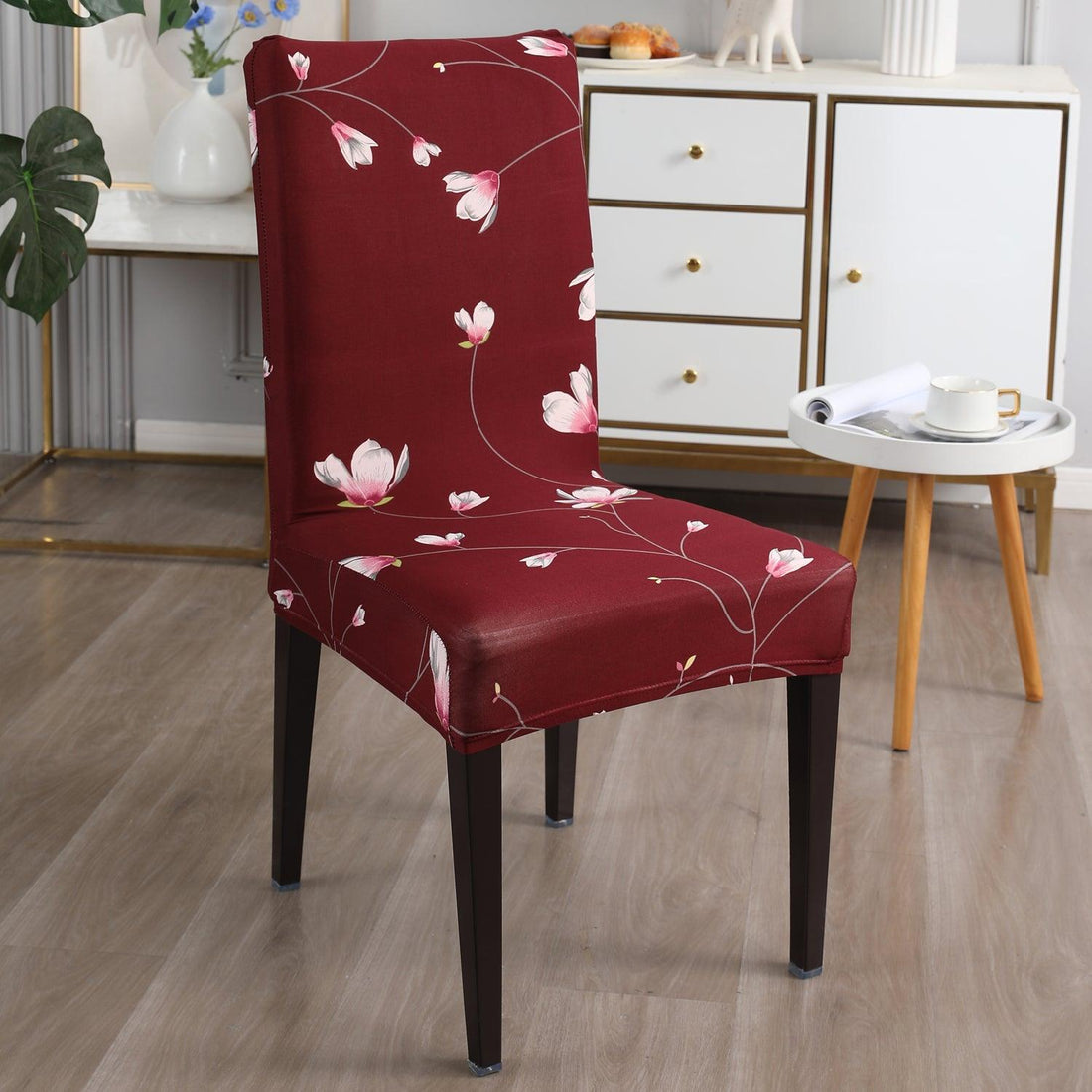 Wine Red Flowers print chair covers​ Set | Hokipo