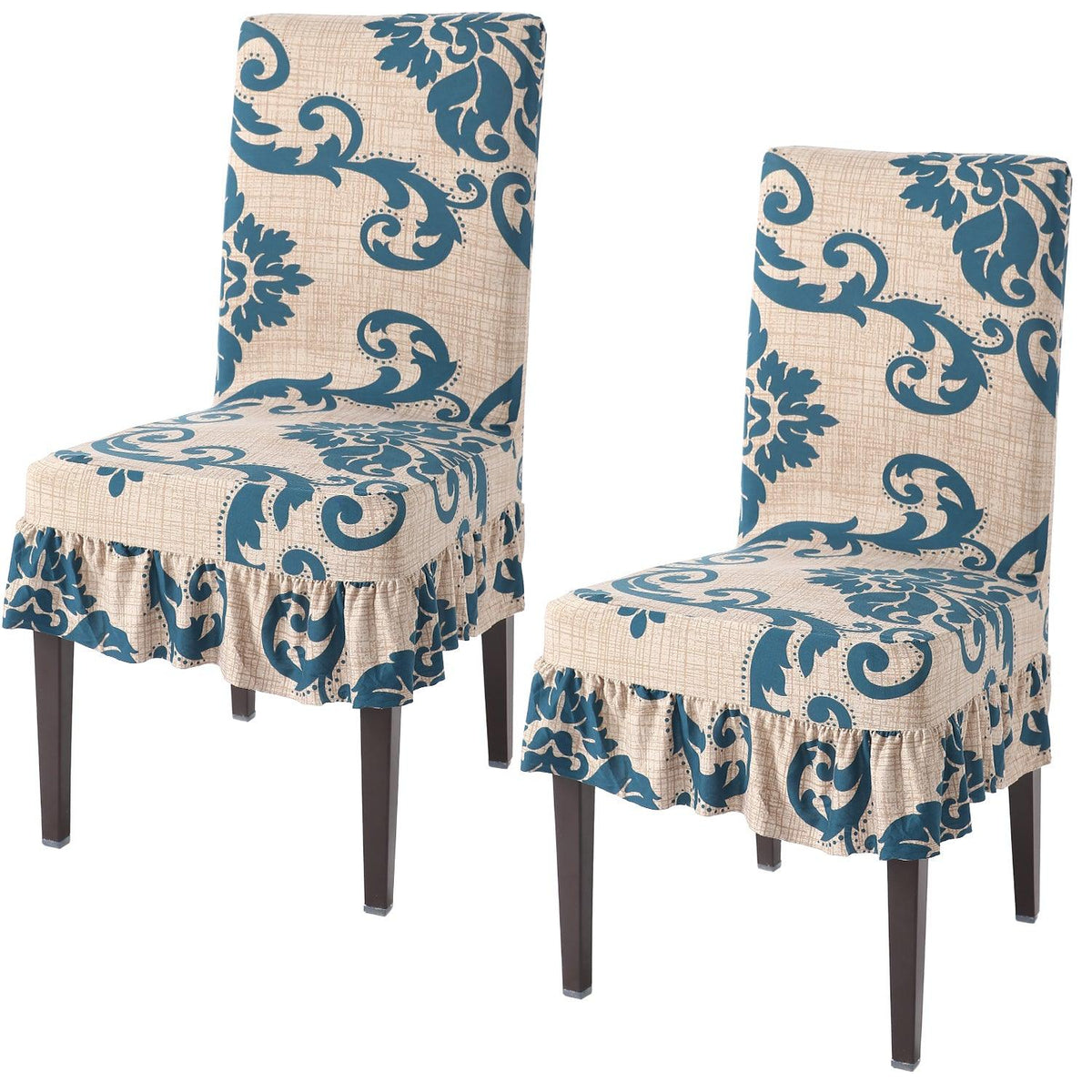 Buy Beige Damask Chair Cover With Frill - Set Of 2 | HOKIPO