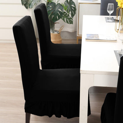 Elastic Stretchable Dining Chair Cover with Frill, Black - HOKIPO | Har Ghar ka Humsafar