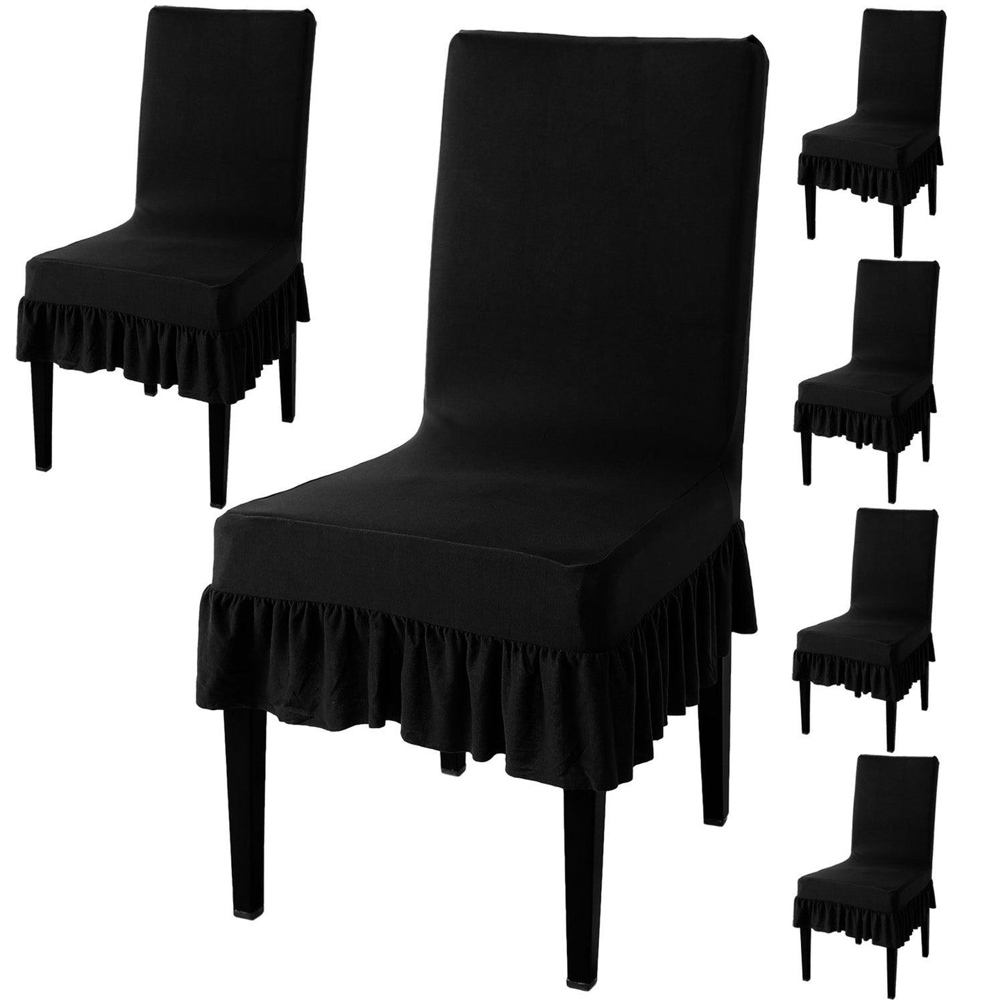 Elastic Stretchable Dining Chair Cover with Frill, Black - HOKIPO | Har Ghar ka Humsafar