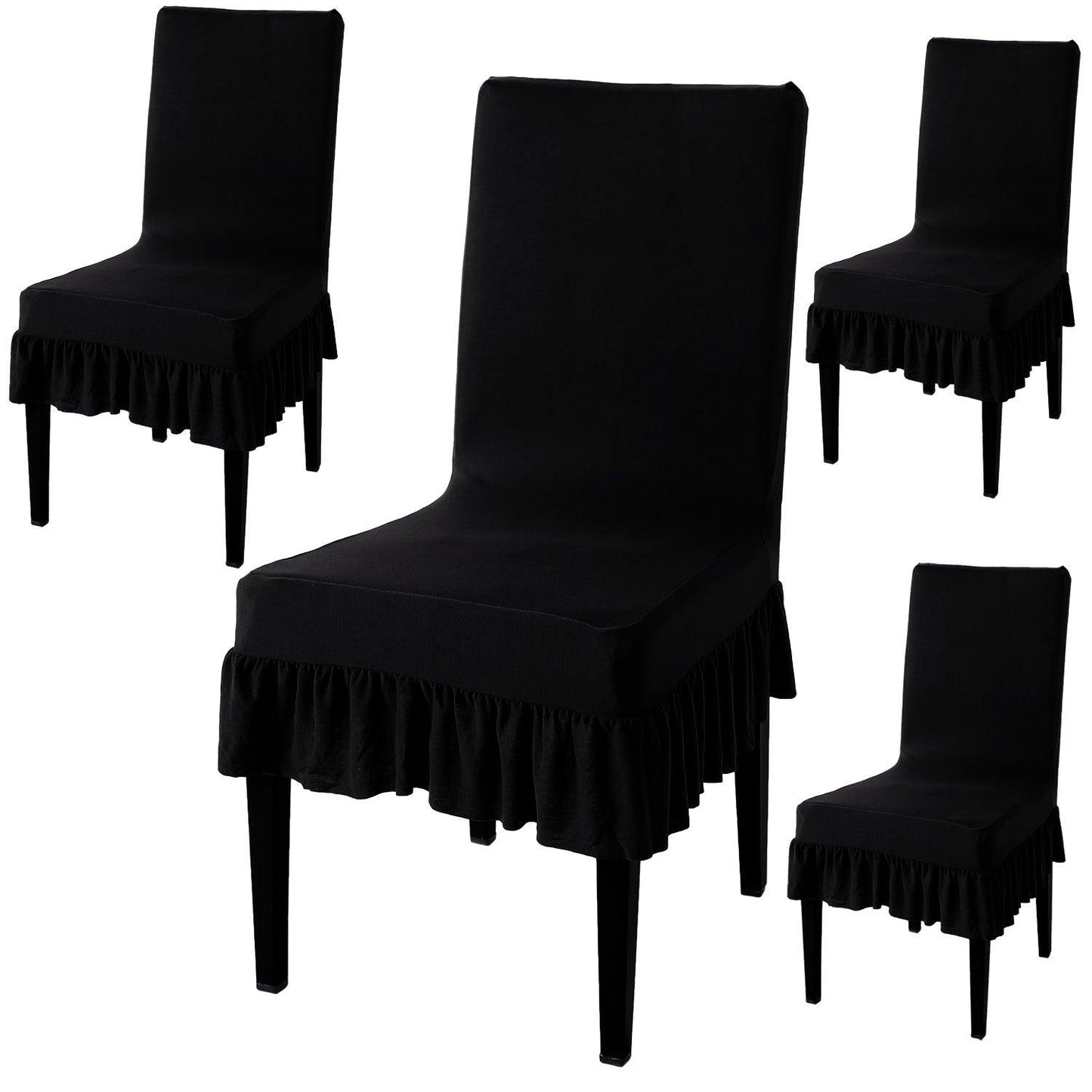 Elastic Stretchable Dining Chair Cover with Frill, Black - HOKIPO | Har Ghar ka Humsafar