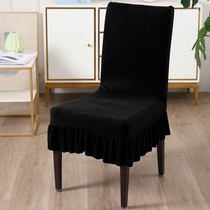 Elastic Stretchable Dining Chair Cover with Frill, Black - HOKIPO | Har Ghar ka Humsafar