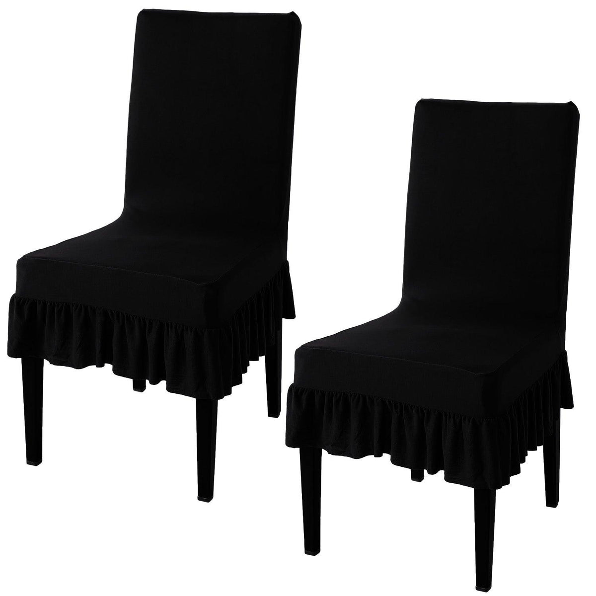 Elastic Stretchable Dining Chair Cover with Frill, Black - HOKIPO | Har Ghar ka Humsafar