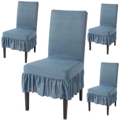 Elastic Stretchable Dining Chair Cover with Frill, Bluish Grey - HOKIPO | Har Ghar ka Humsafar