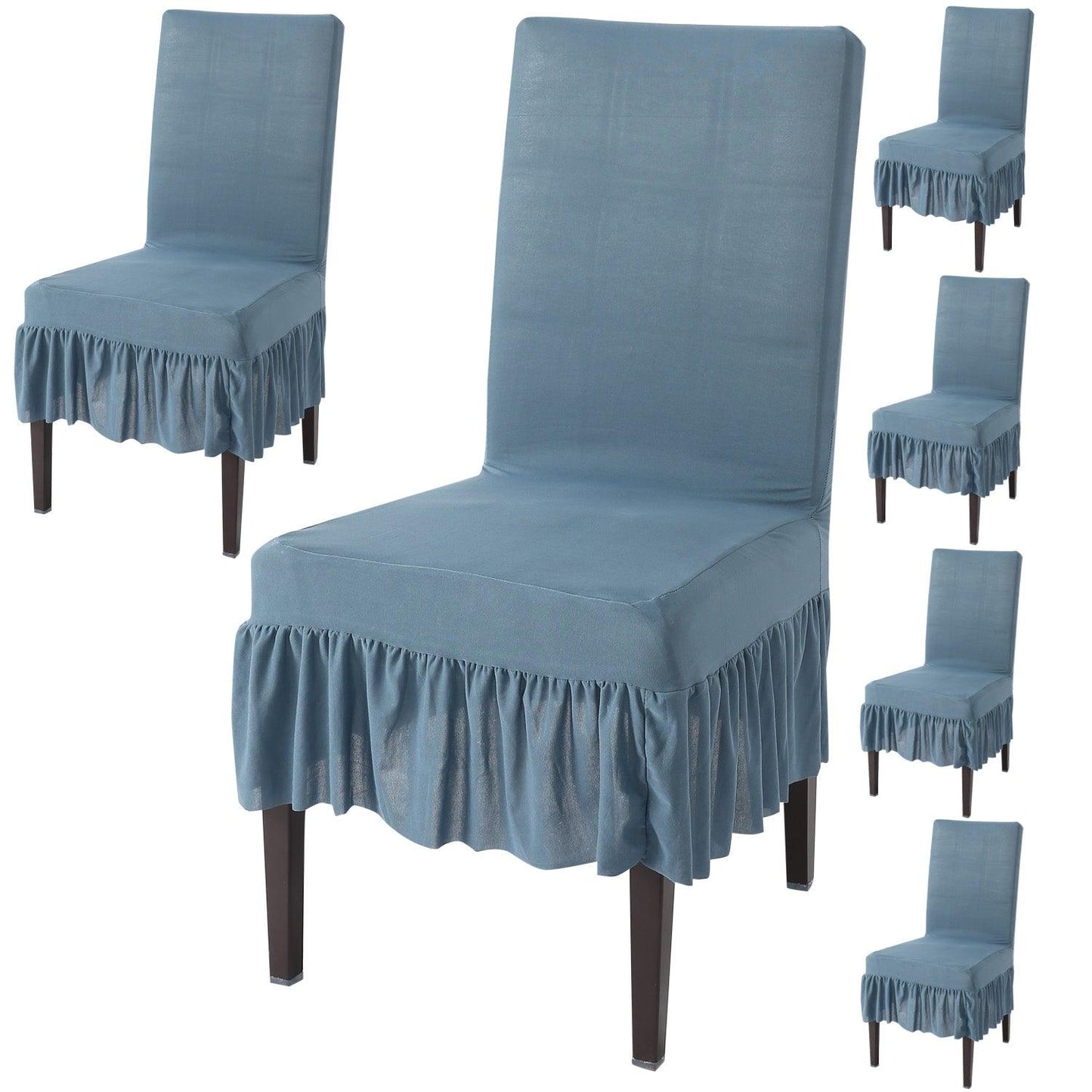 Elastic Stretchable Dining Chair Cover with Frill, Bluish Grey - HOKIPO | Har Ghar ka Humsafar